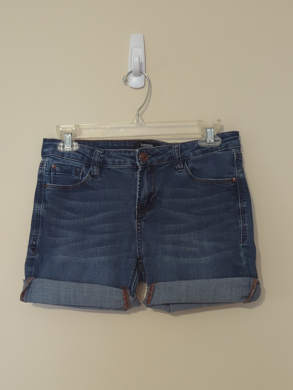 3/$15 Kensie Mid-Blue Rolled Hem Denim Shorts Cutoff Blue Jean Shorts